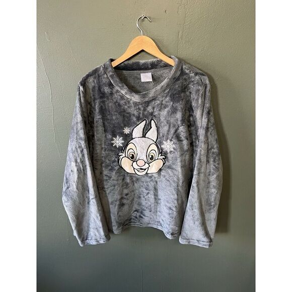 Disney Womens Gray Fleece Long Sleeve Pullover Thumper Bambi Sweater sz 2X - Picture 1 of 3